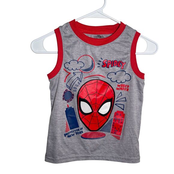 Marvel Spider-Man Tank Top Boy's 6 Gray Graphic Tee Sleeveless Red - Picture 1 of 7